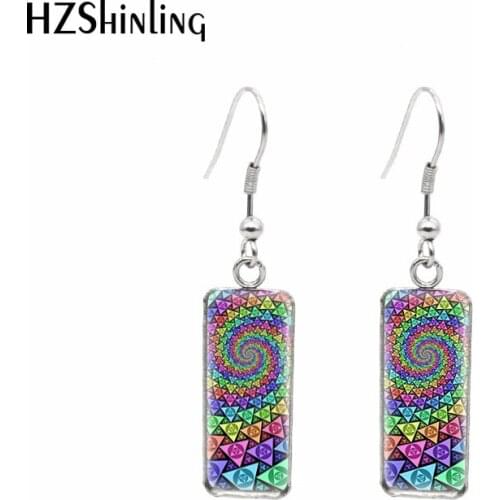 2021 New Triangle Pattern Rectangular Earring Irregular Geometric Art Photo Fish Hook Earrings Glass Cabochon Handmade Jewelry