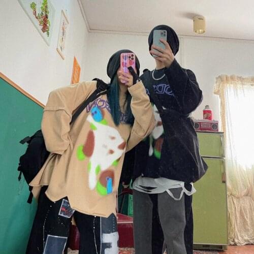 2021 New Street hip hop high street couple loose BF boyfriend large Pullover long sleeve printed t-shirts women tees