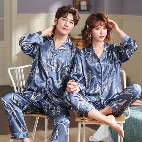 Floral Print Pajamas Set Lovers Pyjamas Women Silk Satin Pajama Sets Cartoon Couple Pajamas For Women Sleepwear Sets Pijama Muje
