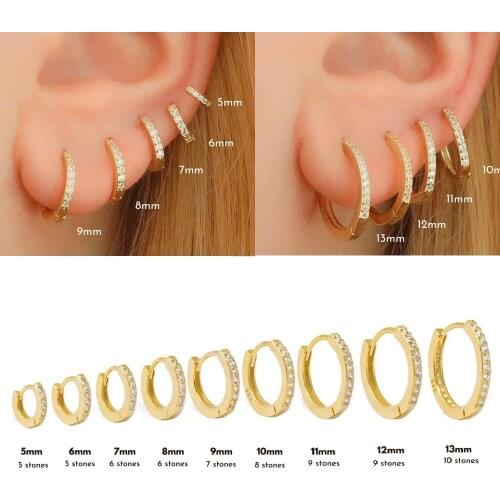 ANDYWEN 925 Sterling Silver Gold Zircon CZ 5mm 6mm 7mm 8mm To 13mm Huggies Hoops Piercing Pendiente Clips Luxury Fine Jewelry