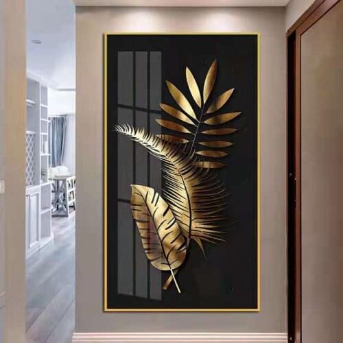 Light Luxury Entrance Entrance Decorative Painting Golden Leaf Plant Hanging Painting Aisle End Of The Corridor Mural