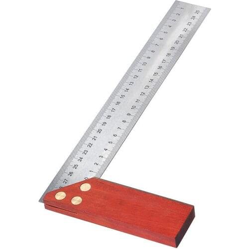 90 Degree Angle Ruler 300mm Stainless Steel Metric Marking Gauge Wooden Base Woodworking Square