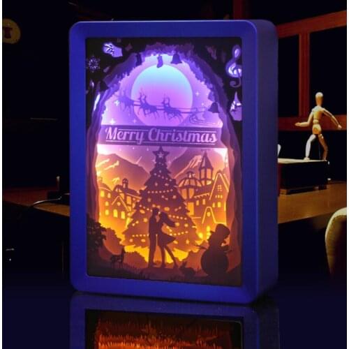 USB Merry Christmas Lover 3D Paper carving Desk lamp Night light Frame For Home Office Wedding Decorate Birthday christmas Gift