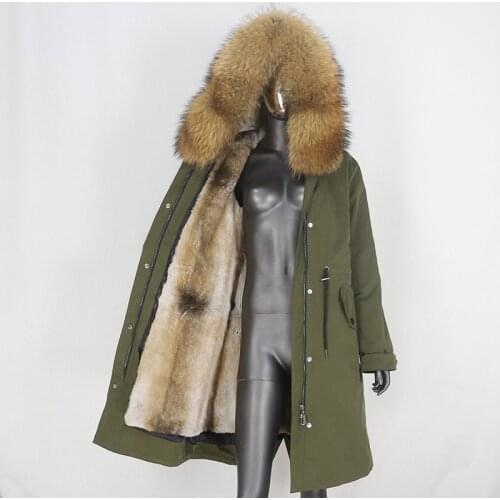 2021 X-long Parka Waterproof Winter Jacket Women Natural Raccoon Fox Fur Hood Rabbit Liner Real Fur Coat Warm Detachable