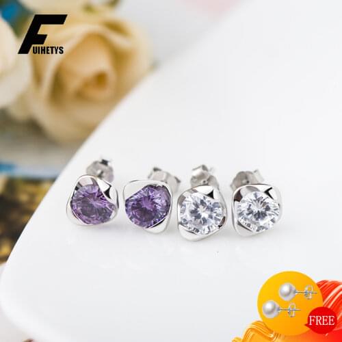Trendy Earrings 925 Sterling Silver Jewelry with Amethyst Gemstone Stud Earring Accessories for Women Wedding Promise Party Gift