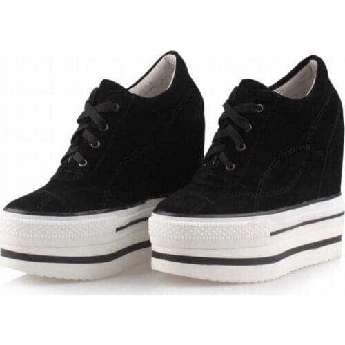 HOT Fashion 2017 Spring Autumn Womens Lace Up Casual Shoes Cow Suede High Platform Wedges Invisible Height Increasing shoes
