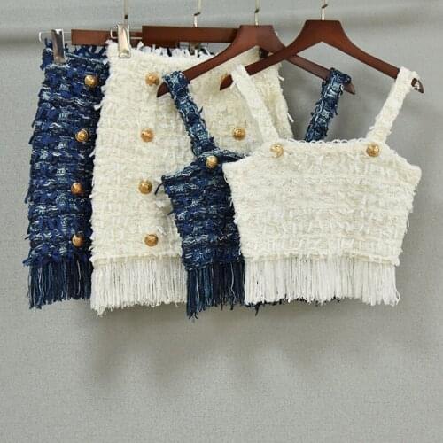 Chic Womens Skirt Suit High Quality tassles knitted Tank Tops +Mini Skirts 2Piece Set C676
