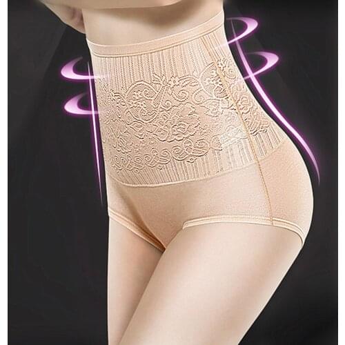 Women Cotton High Waist Underwear Sexy Lace Female Panties Shapewear Abdomen Hips Slimming Calcinha Lingerie Briefs Seamless