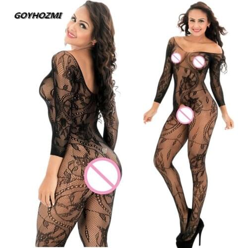 GOYHOZMI Body Suit Sexy Lingerie black Bodystockings Sex Costumes Sexy Underwear Intimates robe deep V Open Crotch Women Teddies