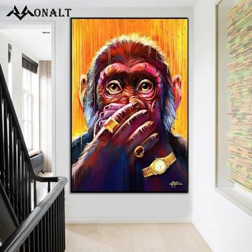 Gold Graffiti Pop Art Funny Glasse Watch Monkeys Canvas Abstract Oil Painting Bar Bedroom Decor Animal Poster Modern Wall Prints