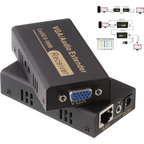 100M 1080P Audio Video Extender VGA Over Single RJ45 CAT5e/6 HDB15-F, Audio DC3.5 Sender Receiver Support DOS,wondows,Apple,MAC