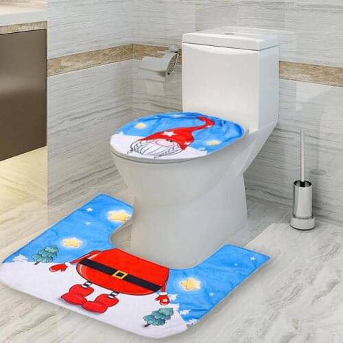 2Pcs/Set Cartoon Bathroom Toilet Seat Cover Pad Carpet Christmas Decoration