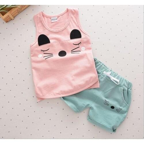 2018 Summer Girls 2Pcs Set Toddler Clothes Baby Girls Cute Top+ Shorts Sport Suits Baby Girls Summer Clothing Set