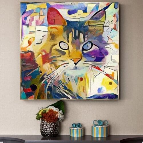 Abstract Modern Canvas Paintings Kandinsky Cat Animal Watercolor Posters and Prints Wall Art Picture for Living Room Home Decor