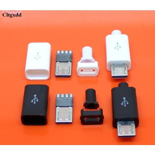 Cltgxdd 4pcs=1set Micro USB 4 Pin Male connector plug Black/White welding Data OTG line interface DIY data cable accessories