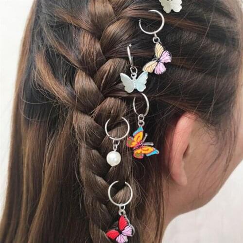 Coxeer 6Pcs/Set Fashion Women Hair Accessories Ring Creative Butterfly Decor Dreadlock Bead Hair Cuff For Girls Hair Accessories