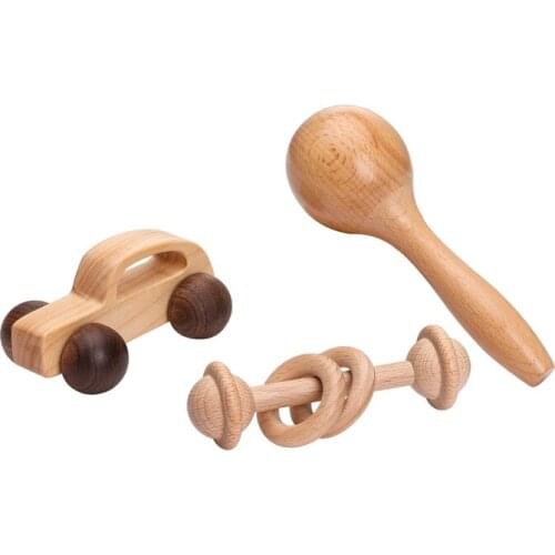 Baby Toy Car Rattle Three-Piece Wooden Montessori Concept Teaching Aids Children’s Educational Music Sound Toys Kids’ Gift