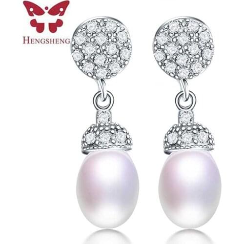 HENGSHENG 2019 AAAA 8-9mm Natural Freshwater Pearl Earring Genuine Wedding Earrings Teardrop Freshwater Pearls Jewelry