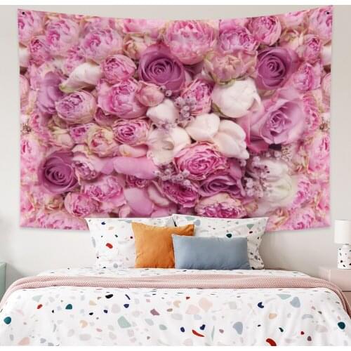 Valentines Day Pink Flowers Tapestry Vintage Exotic Summer Plant Nature Frame for Bedroom Photography Wall Decor