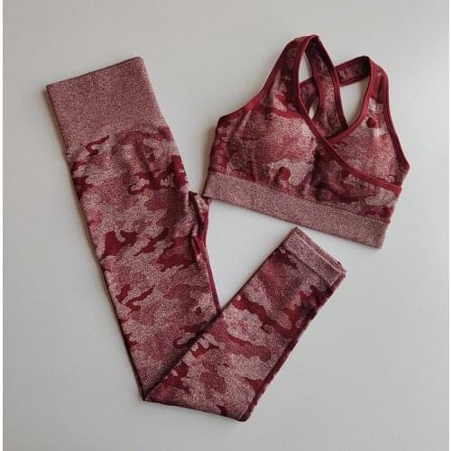 2Pcs Yoga Set Seamless Camouflage Women Fitness Clothing Sports Wear Gym Leggings Padded Push Up Strappy Sports Bra Sports Suits