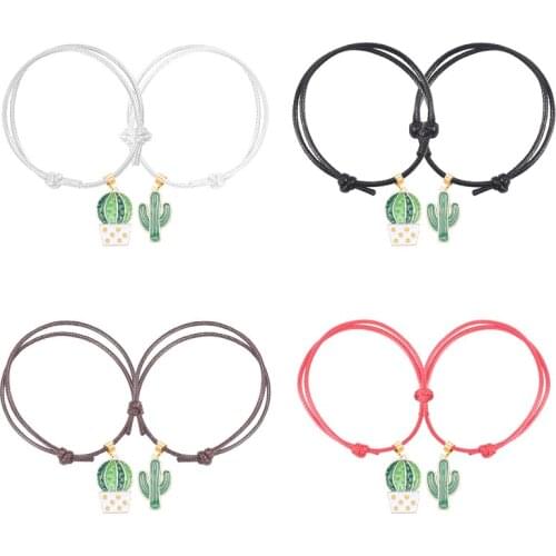 2 Piece Set Couple Bracelet Green Plant Fairy Ball Potted Pendant Alloy Fashion Men And Women Valentines Day Jewelry Gift Hot