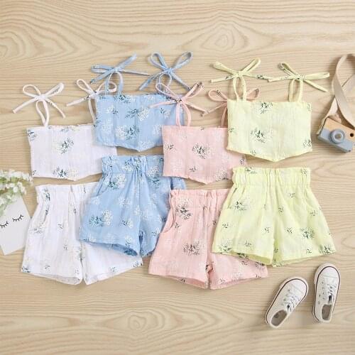 1-4Y Fashion Girls Summer Clothing Sets Toddler Kids Girls Floral Printed Sleeveless Tank Tops+Shorts Tracksuits Outfits