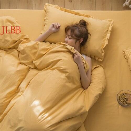 High Quality Washed Cotton Bedding Set Ruffles Duvet Cover Flat Sheet Pillowcase AB Side Home Linens 3/4pcs Bedclothes Princess