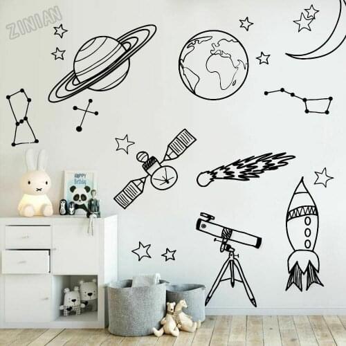Space Wall Stickers For Kid Room Astronomy Tool Astronomy School Deocr Mural Vinyl Dormitory Wall Decals Bedroom Sticker Y260