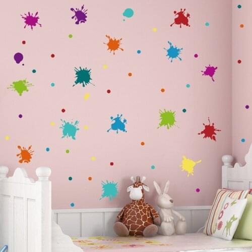 Creative Paint Splash Wall Stickers Kids Room Decor Vinyl Wall Art Decals Mural Toy Shop Decor Color Dot Wallpapers DIY