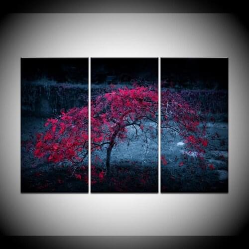 Modular Canvas HD Prints Posters Home Decor Wall Art Pictures 3 Pieces Red Tree Art Scenery Landscape Paintings Framework