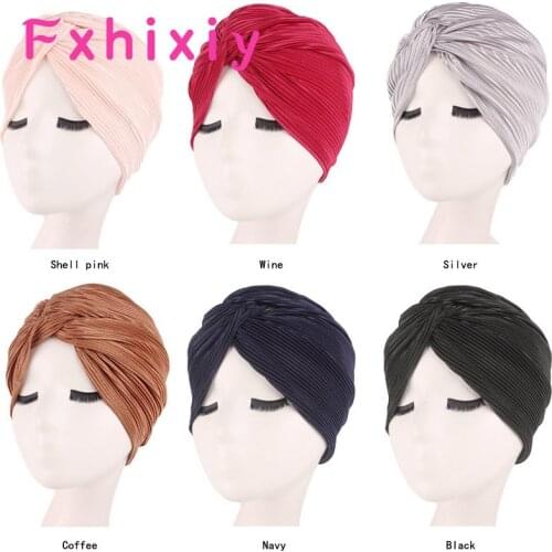 Muslim Women Elastic Head Scarf Turban Hat Knotted Twist Turban Sleep Chemo Skull Beanies Headscarf Headwear Hair Covering