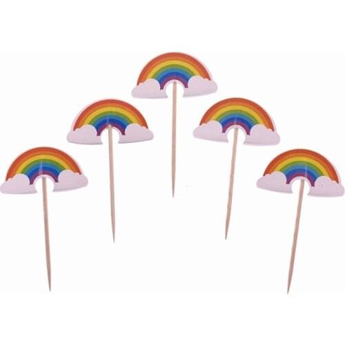 24pcs Cartoon Rainbow Cupcake Toppers Kids Birthday Party Favors Cake Flag Baby Shower Wedding Decoration Cake Decorating Supply