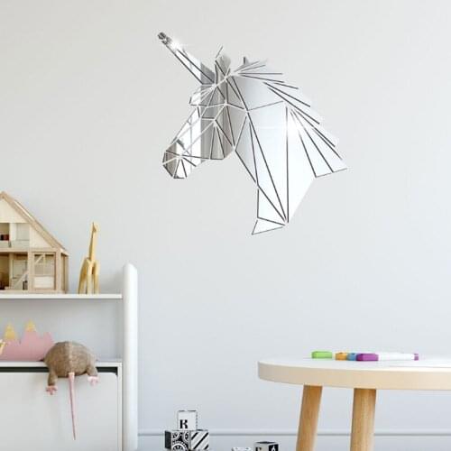 Nordic 3D Unicorn Acrylic Mirror Wall Stickers DIY Art Wall Decor Stickers Home Decor Living Room Mirrored Decorative Sticker