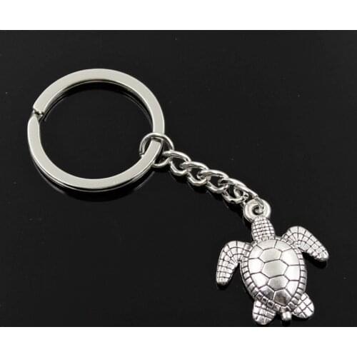 New Fashion Men 30mm Keychain DIY Metal Holder Chain Vintage Tortoise Turtle Sea 26x23mm Silver Color Pendant Gift