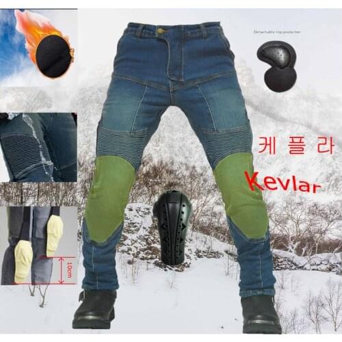 New style motorcycle jeans mens riding pants Plush waterproof anti falling pants Aramid knee protector adjustable up and down