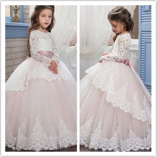 Princess Flower Girl Dresses For Wedding Girls Floor Length Pageant Cap Sleeve Kids Gown Blue Tulle Child Party Birthday Dress