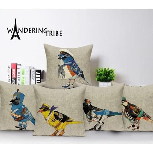 HOT Square colorful Home Cushion Decorative soft seat car Covers linen pure parrot bird animals cute summer suit cushion cover