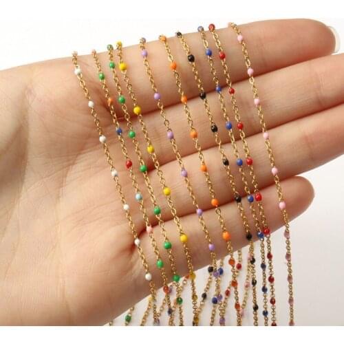 1 Meter Gold Plated Metal Wire Wrapped Rosary Stainless Steel Chain Round Beads Chains for Jewelry Making DIY Bracelet Necklace