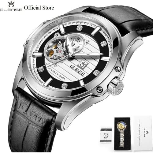 Luxury Watch Men Automatic OLENSE GA8001, 5 ATM Waterproof Watch for Men Sapphire Crystal Mechanical Watch Genuine Leather Strap