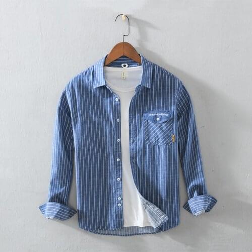 100% Cotton long sleeve stripe brand shirt men casual fashion blue shirts for men striped comfortable shirts male camisa chemise