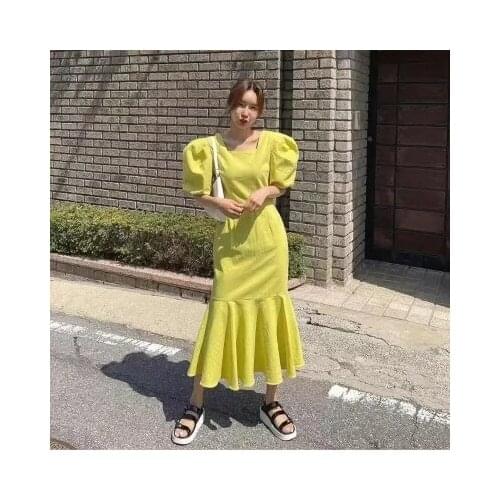 Net celebrity back strap hollow and thin fishtail long design dress