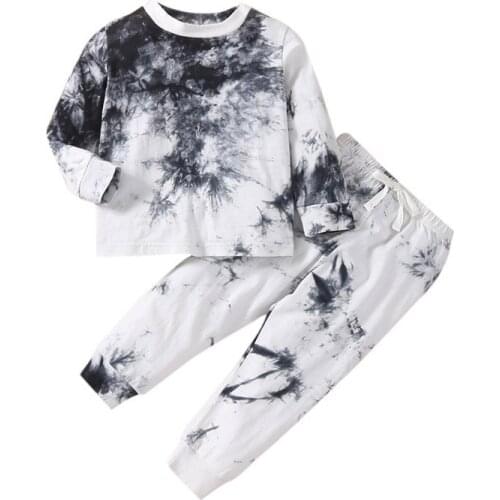 Toddler 2Pcs Tracksuit Tie Dye Print Long Sleeve Casual O-Neck New Fashion T-Shirt Tops+Drawstring Pants Outfit Sets 0-6T