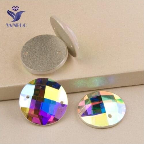 YANRUO 2015TH Round 18mm AB Strass DIY Glass Stones And Crystals Craft Gems Flat Back Sewing Rhinestones On Clothes