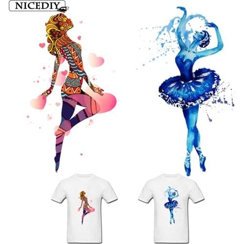 Nicediy Fashion Girl Heat Transfer Vinyl Sticker Patches Iron On Transfers For Clothes Dancing Girl Patch Thermal Transfer Press