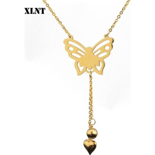 XLNT Luxury Necklace Women Butterfly Statement Necklaces & Pendants for Women Long Sweater Chain Choker Fashion Jewelry
