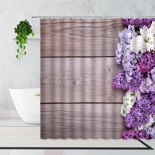 Retro Wood Grain Flowers Shower Curtain European-Style Simple Nostalgic Garden Theme Bathroom Decor Waterproof Bath Curtains Set