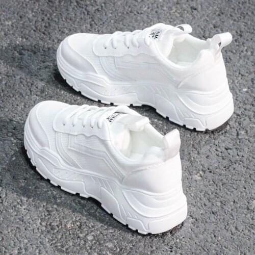 Spring White Platform Sneakers Thick Sole Lace Up Chunky Women Shoes Casual Fashion Shoes Korean Womens Vulcanize Shoes