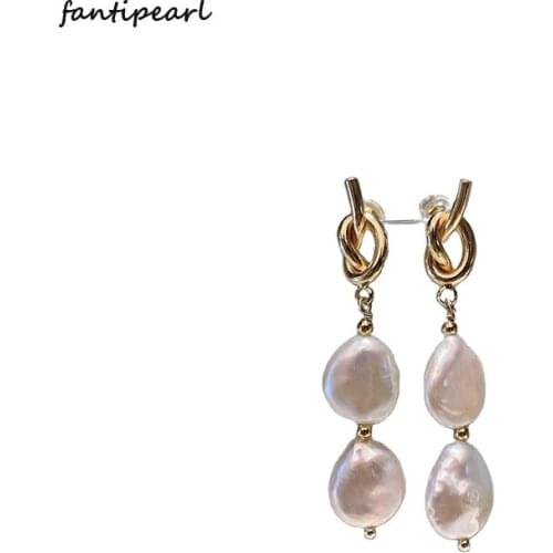 Female earrings, sterling silver, pearl earrings, pearl tandem golden balls, fashionable face modification women’s earrings