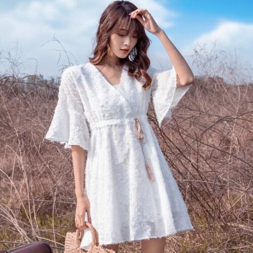 Female White Sweet Beach Boho Dress Summer Dresses 2021 Elegant Half Sleeve Party Dress Bohemian Sundress Clothes