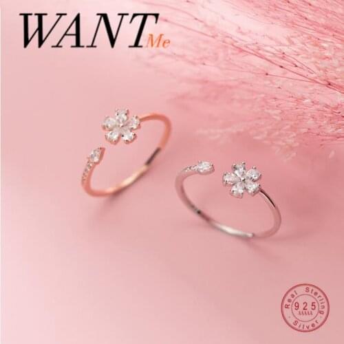 WANTME Luxury Chic Pave Cubic Zirconia Real 925 Sterling Silver Five Petal Flower Ring for Women Romantic Wedding Jewelry Gift